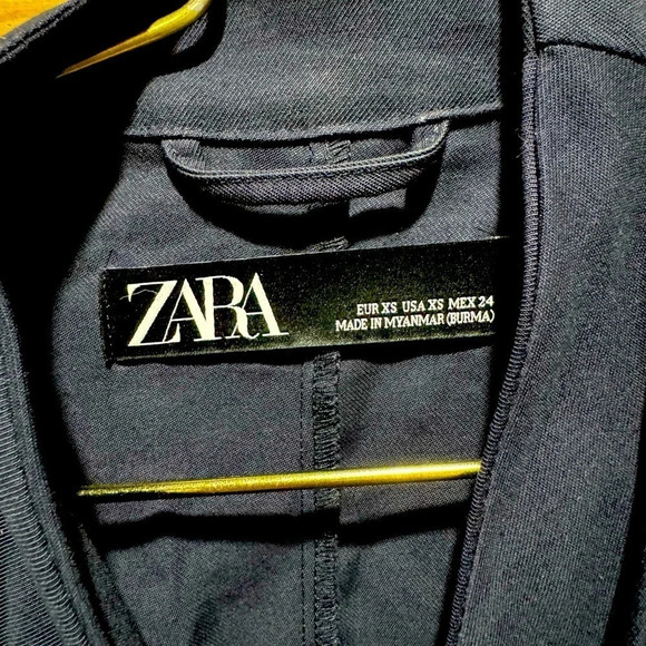 Zara flowy blazer jacket USXS office street Shacket Drawstring open navy cargo - Picture 3 of 4